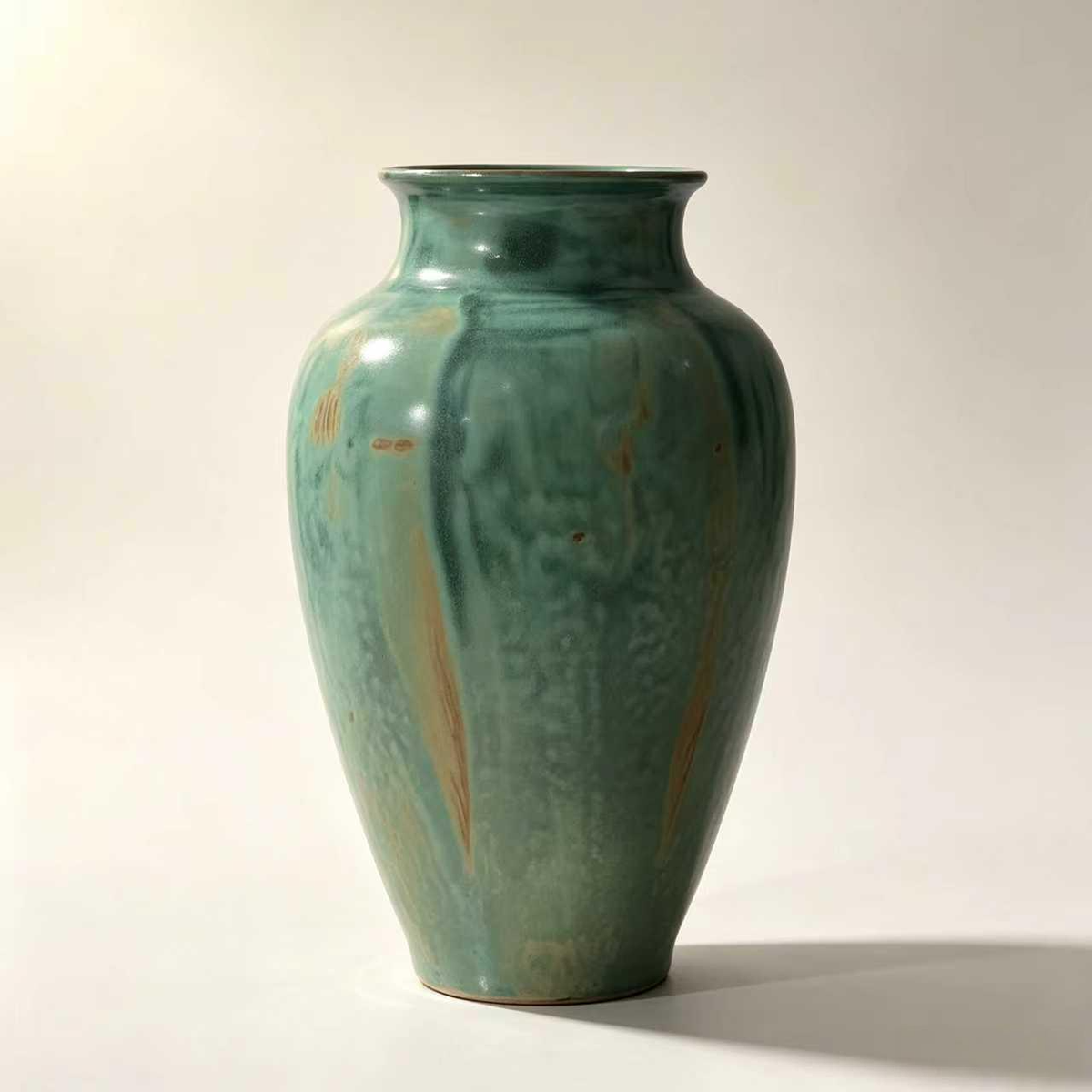 Large Green Rustic Ceramic Vase,Hand‑Glazed Pottery Vase for Home Decor,Living Room Decor